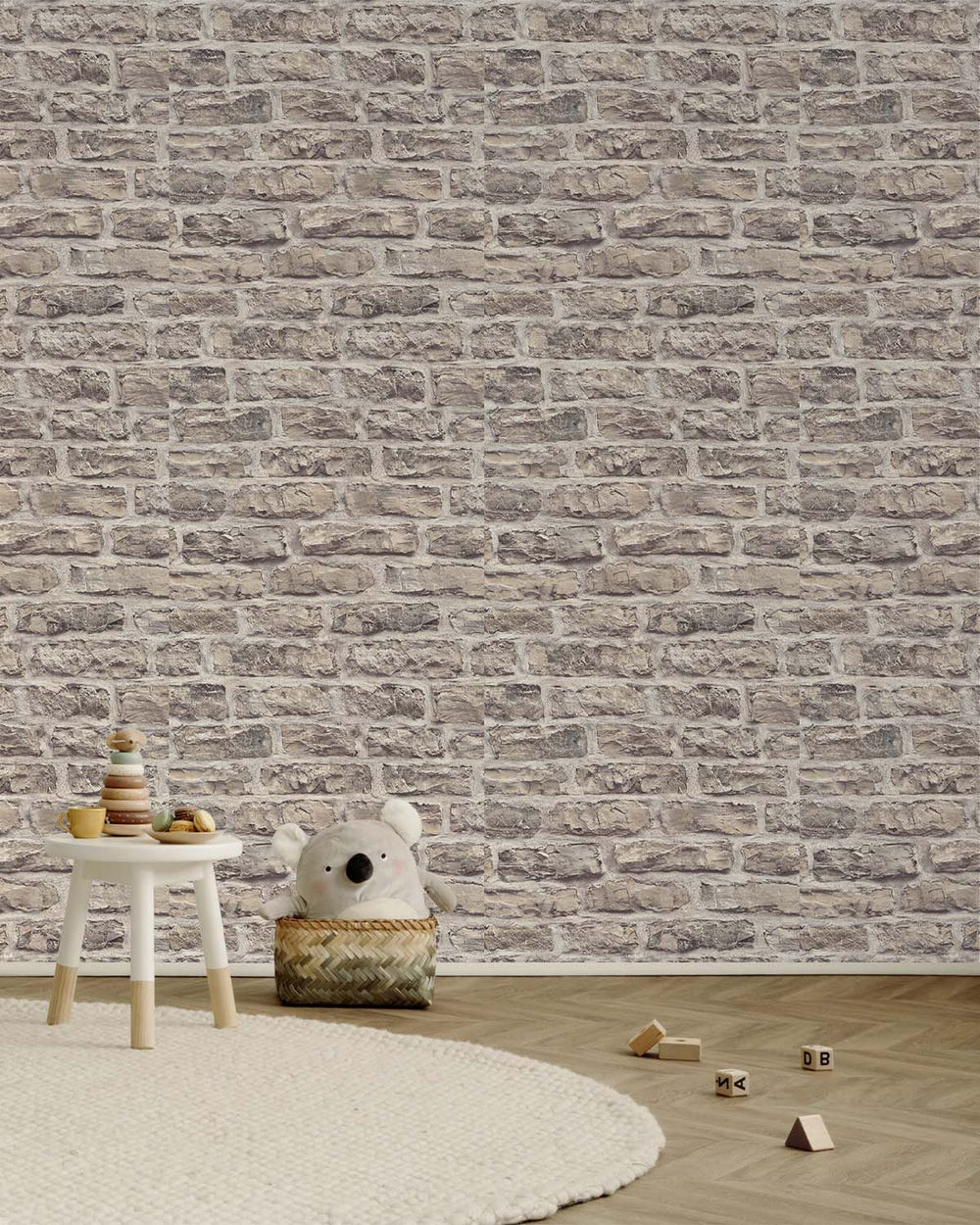 Warm Neutral Old Brick Print Wallpaper R10599