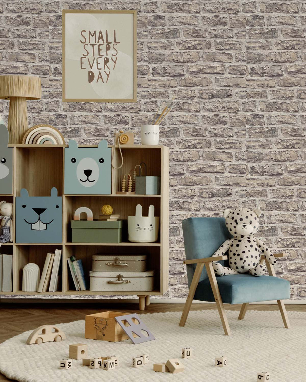 Warm Neutral Old Brick Print Wallpaper R10599