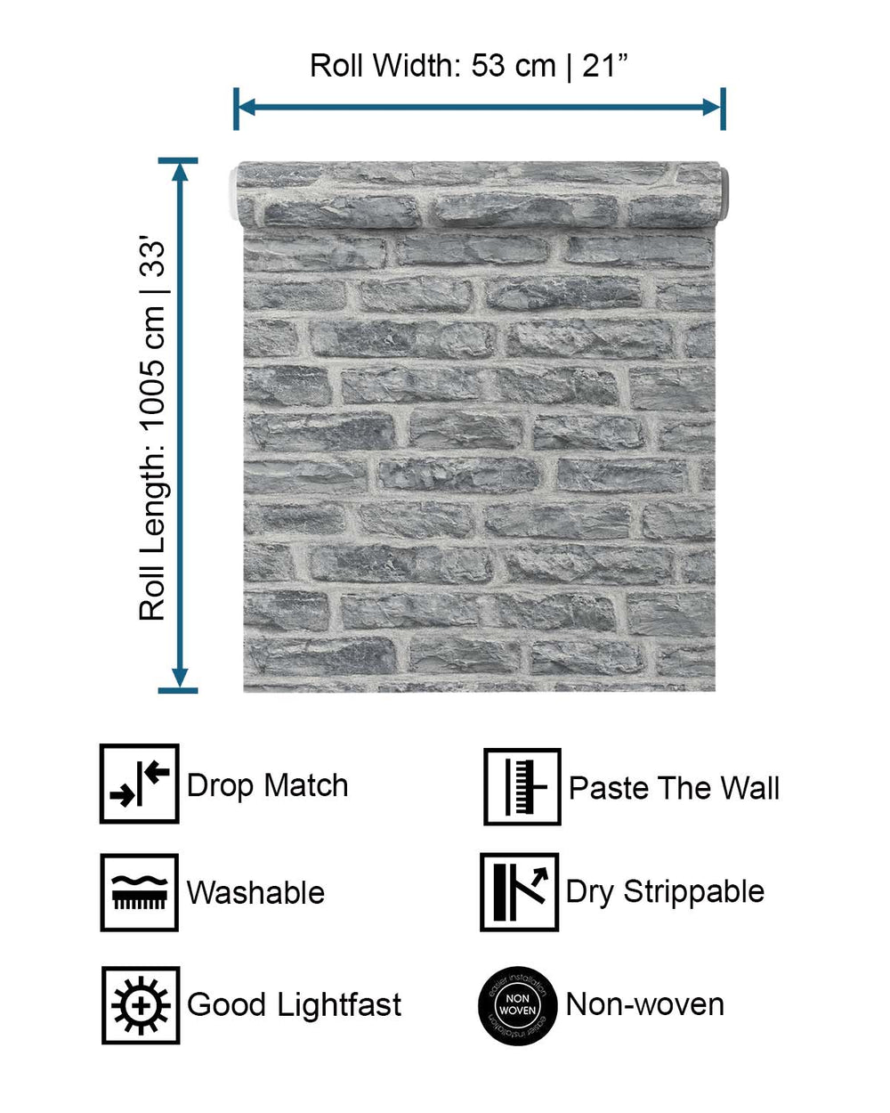 Adeptus Battlegrey Old Brick Print Wallpaper R10601