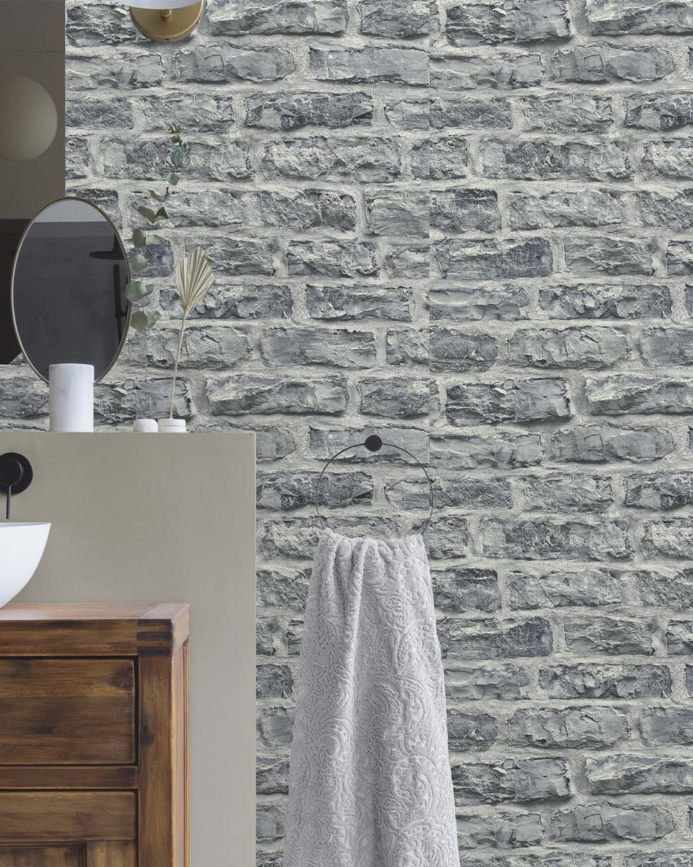 Adeptus Battlegrey Old Brick Print Wallpaper R10601