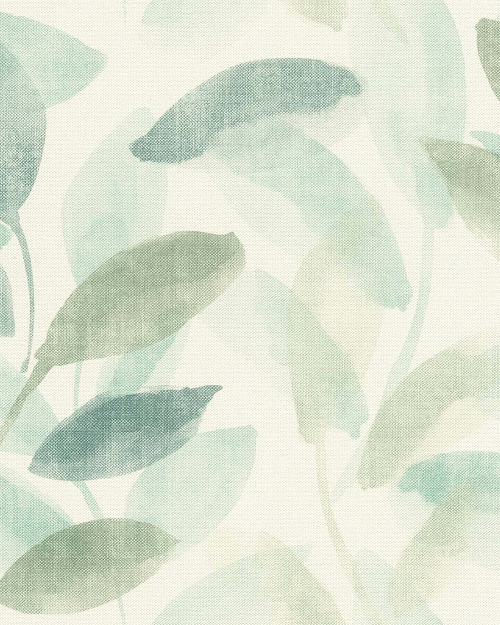 Green - Grey Watercolor Leaf Print Wallpaper R10611