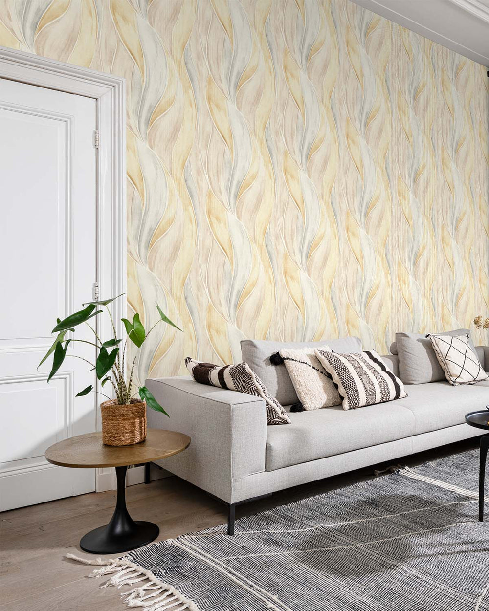 Yellow - Multi Soft Leaf Weave Wallpaper R10612
