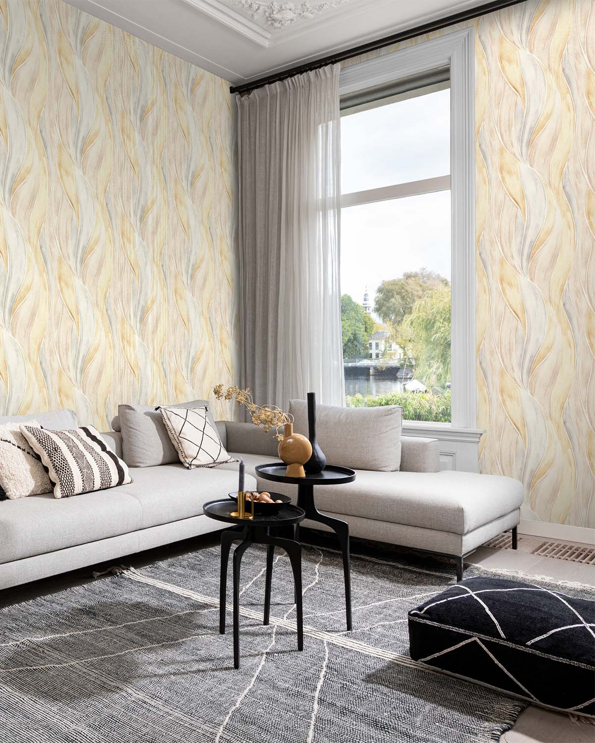 Yellow - Multi Soft Leaf Weave Wallpaper R10612