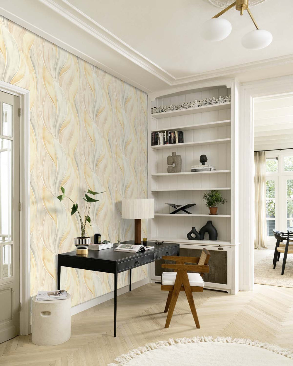 Yellow - Multi Soft Leaf Weave Wallpaper R10612