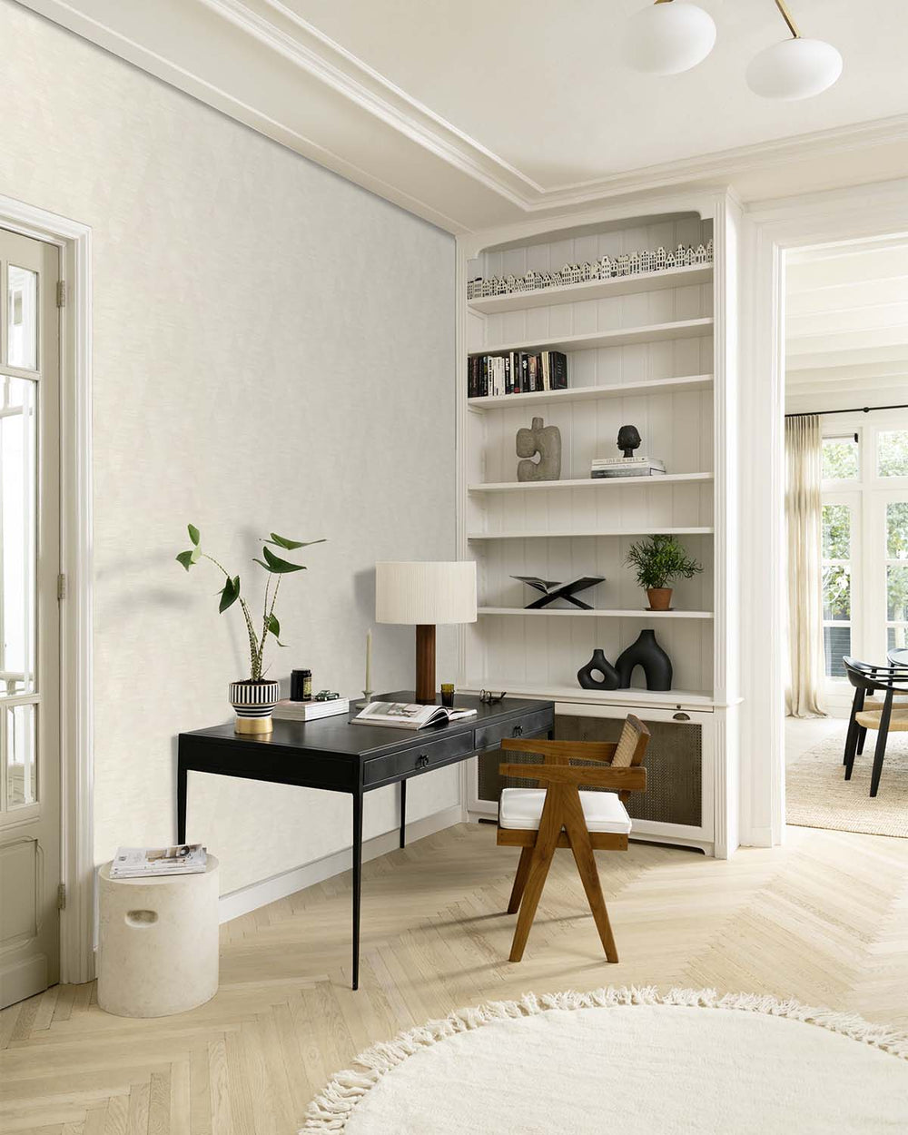 White - Taupe Geometric Weave Wallpaper R10614
