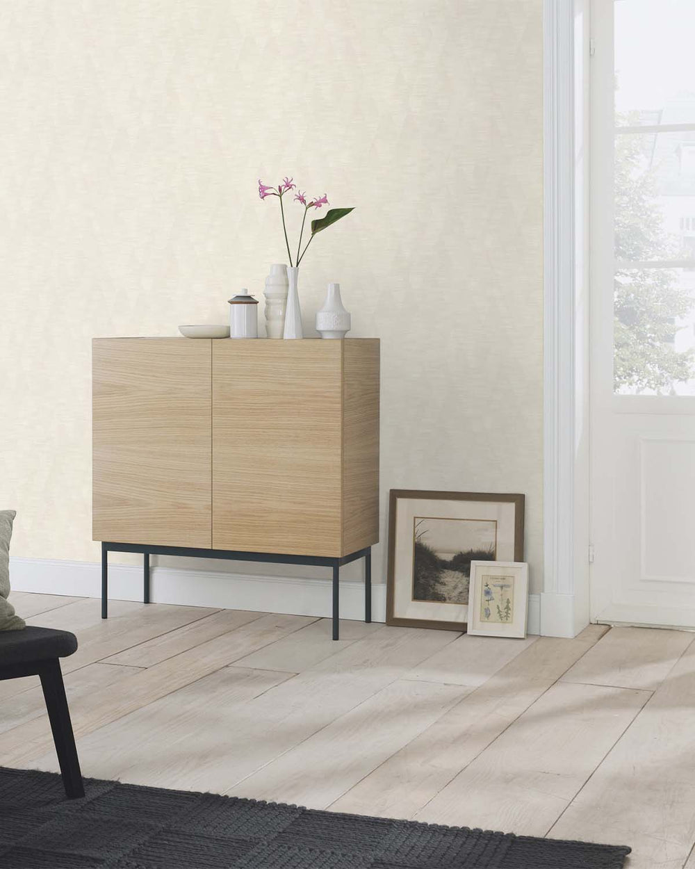 White - Taupe Geometric Weave Wallpaper R10614