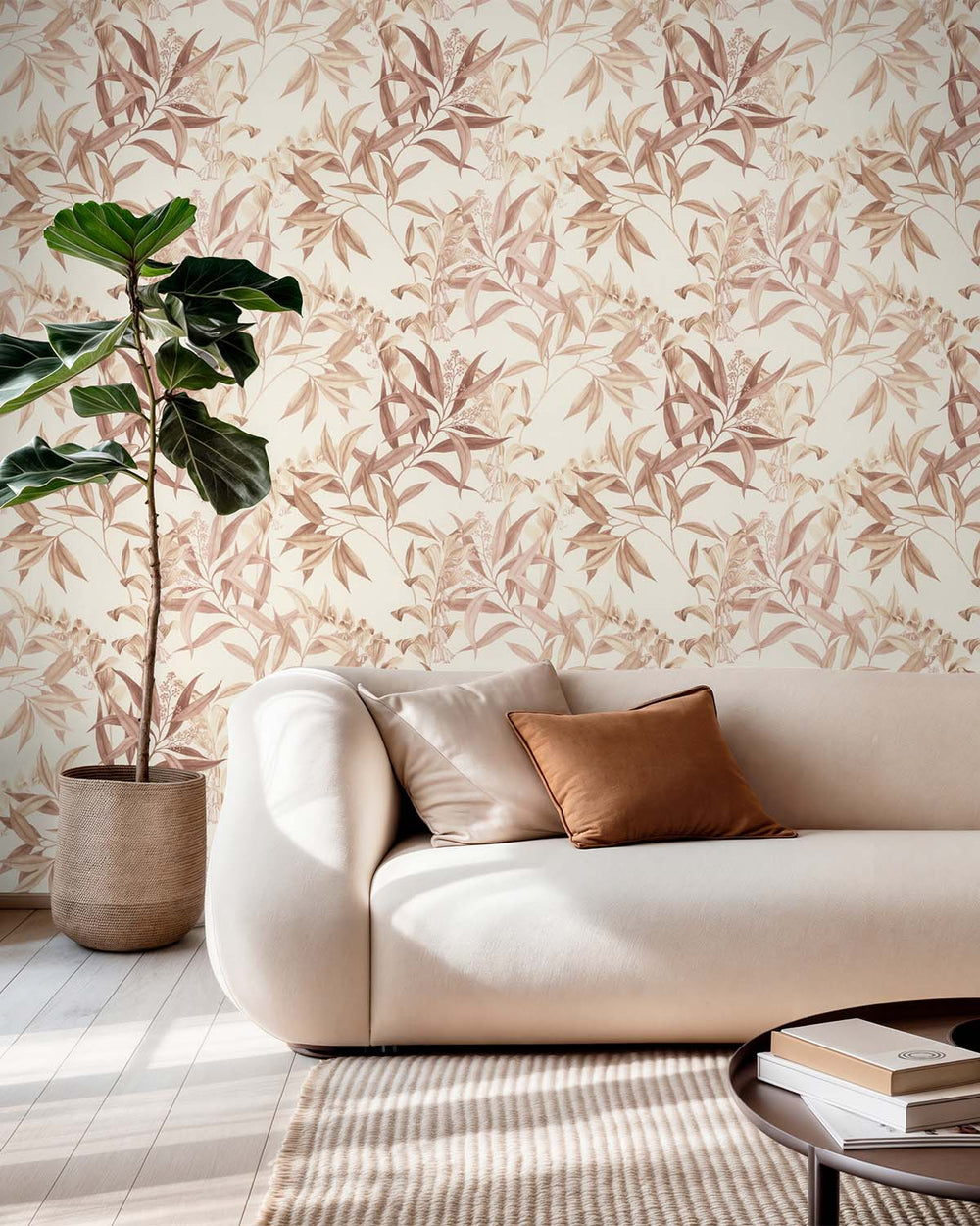 Brown - Taupe Floral Bamboo Wallpaper R10617