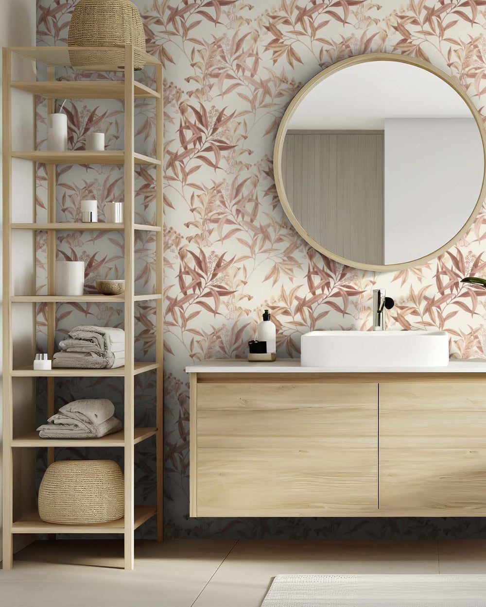 Brown - Taupe Floral Bamboo Wallpaper R10617