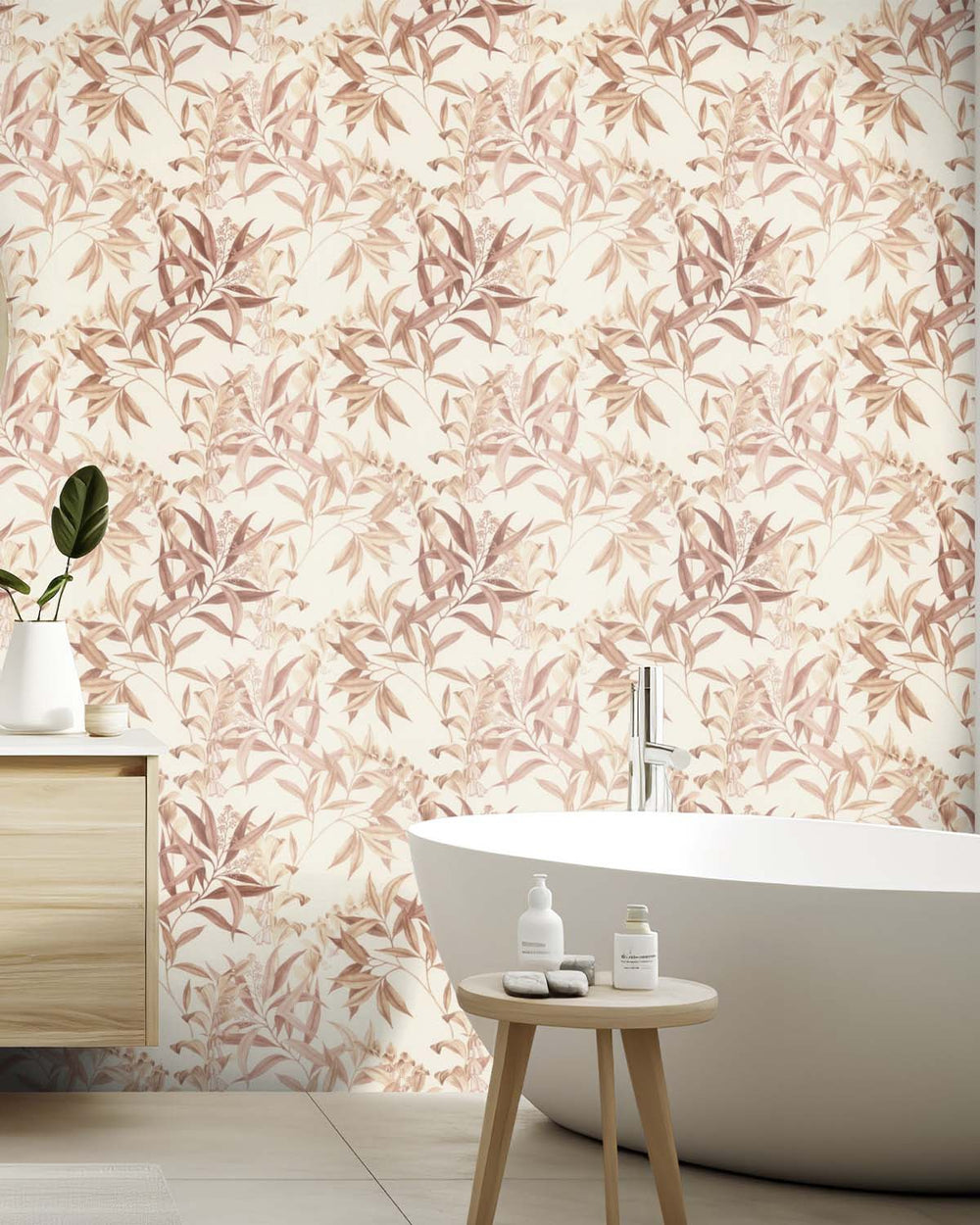 Brown - Taupe Floral Bamboo Wallpaper R10617