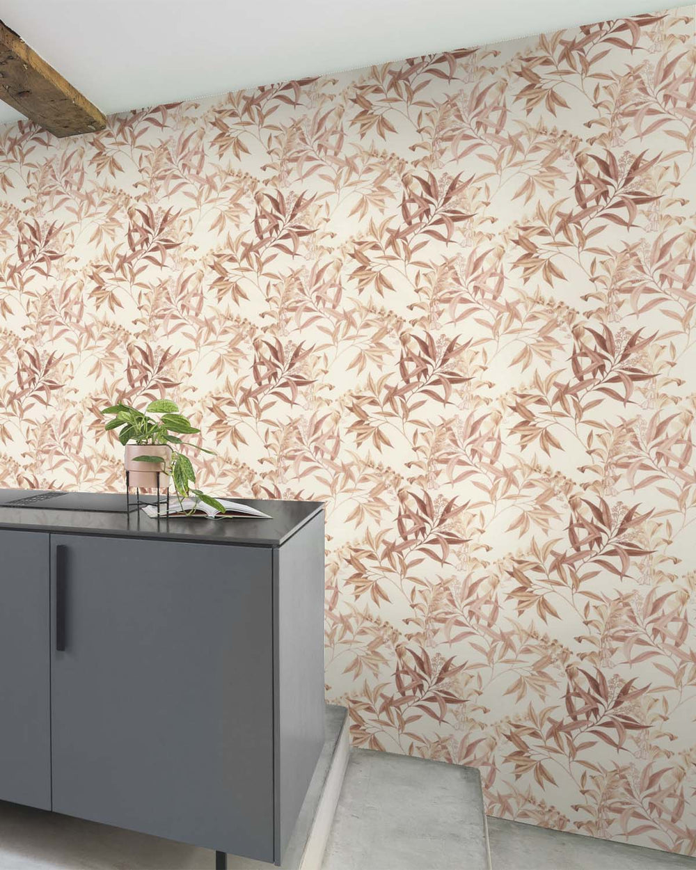 Brown - Taupe Floral Bamboo Wallpaper R10617