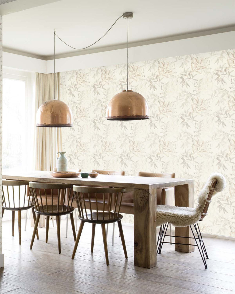 Grey - Taupe Floral Bamboo Wallpaper R10618