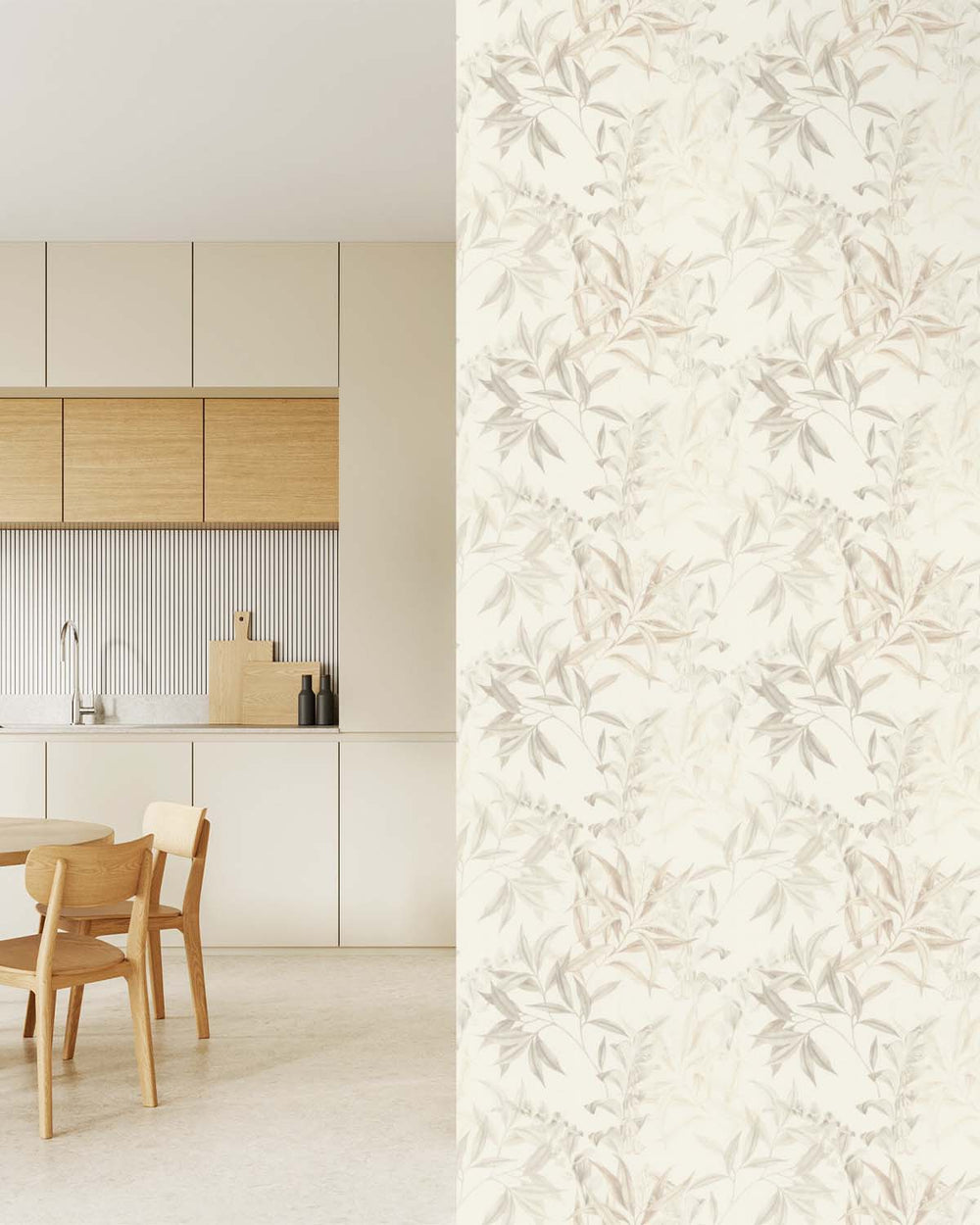 Grey - Taupe Floral Bamboo Wallpaper R10618