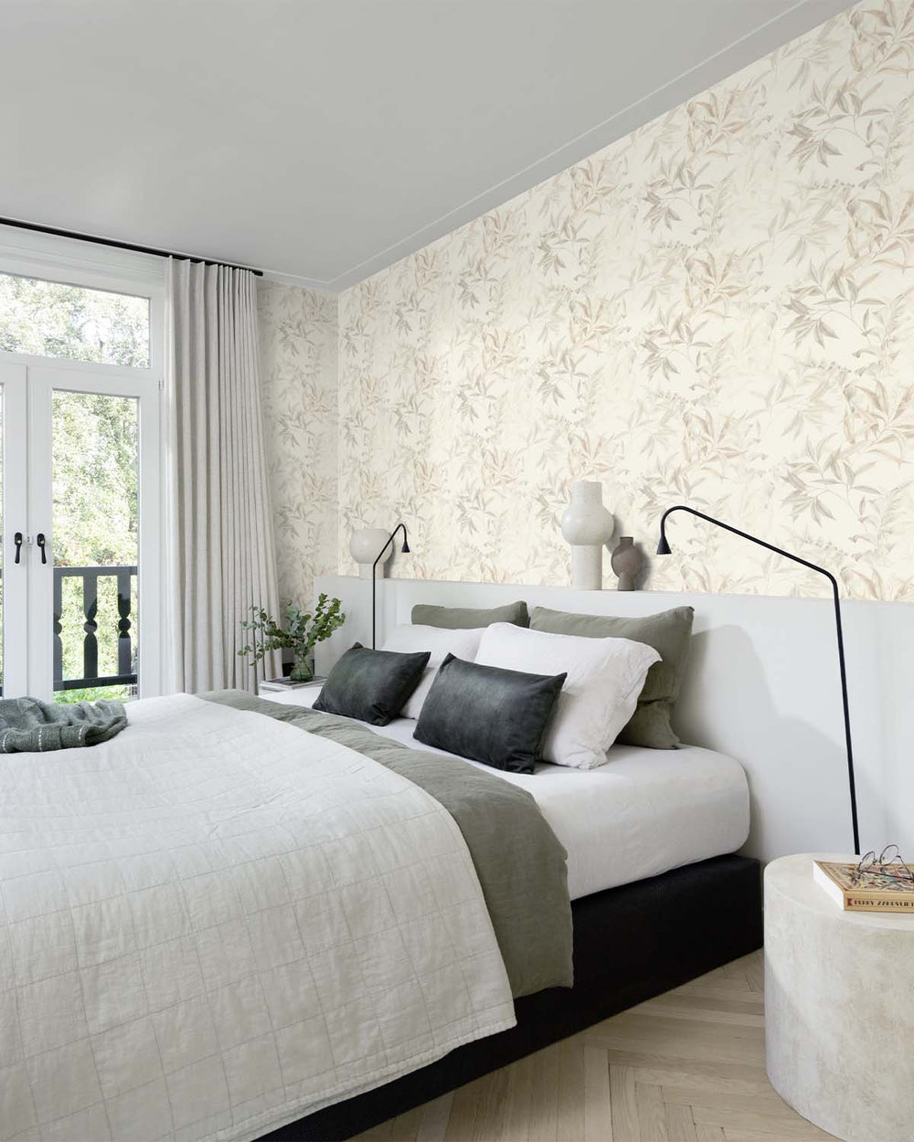 Grey - Taupe Floral Bamboo Wallpaper R10618