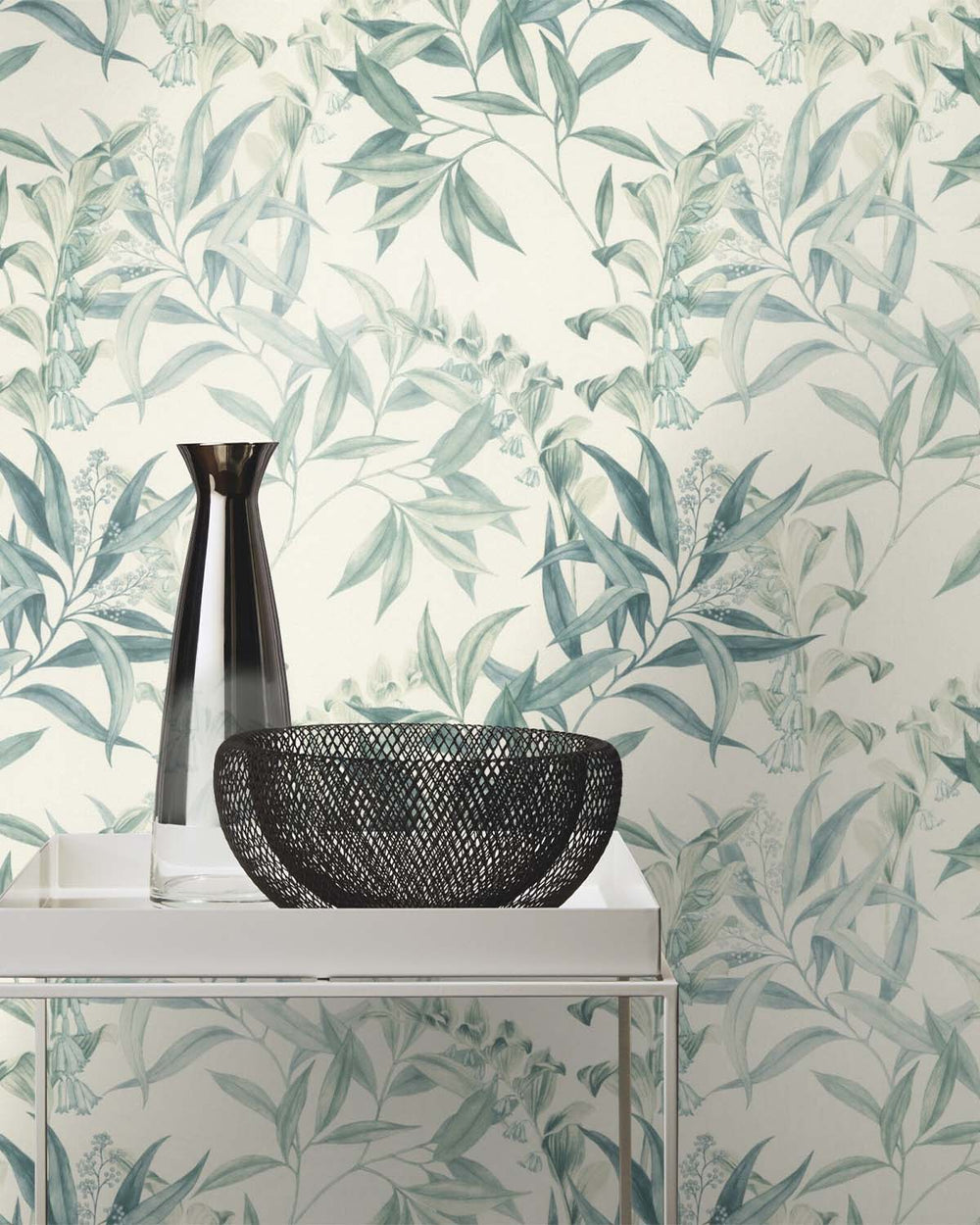 Green - Taupe Floral Bamboo Wallpaper R10619