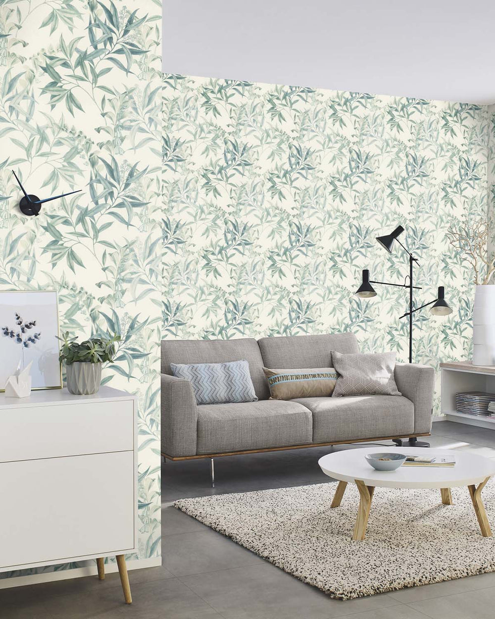 Green - Taupe Floral Bamboo Wallpaper R10619
