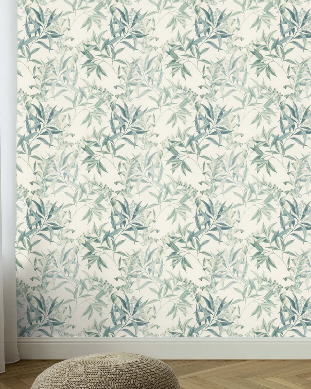 Green - Taupe Floral Bamboo Wallpaper R10619