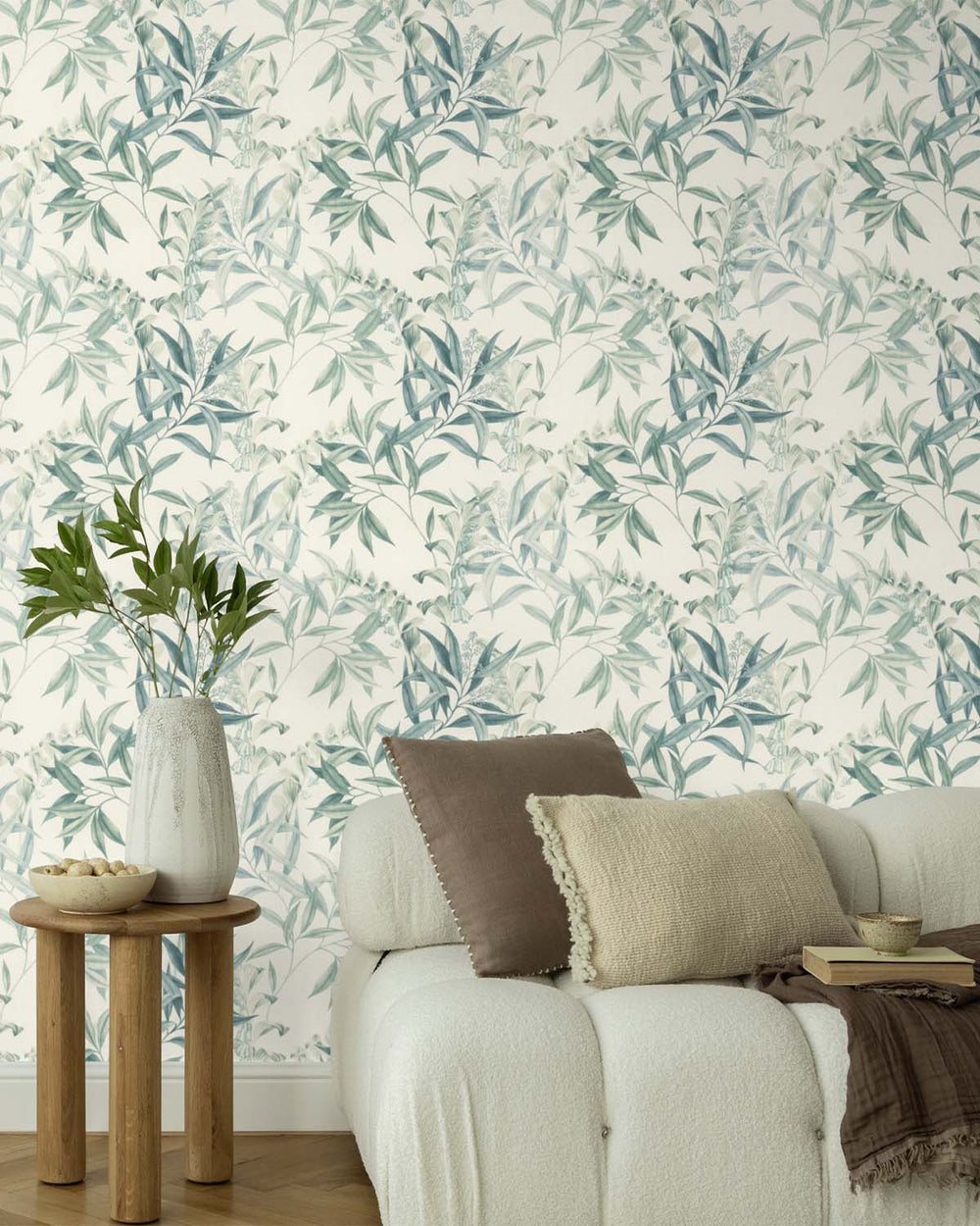 Green - Taupe Floral Bamboo Wallpaper R10619