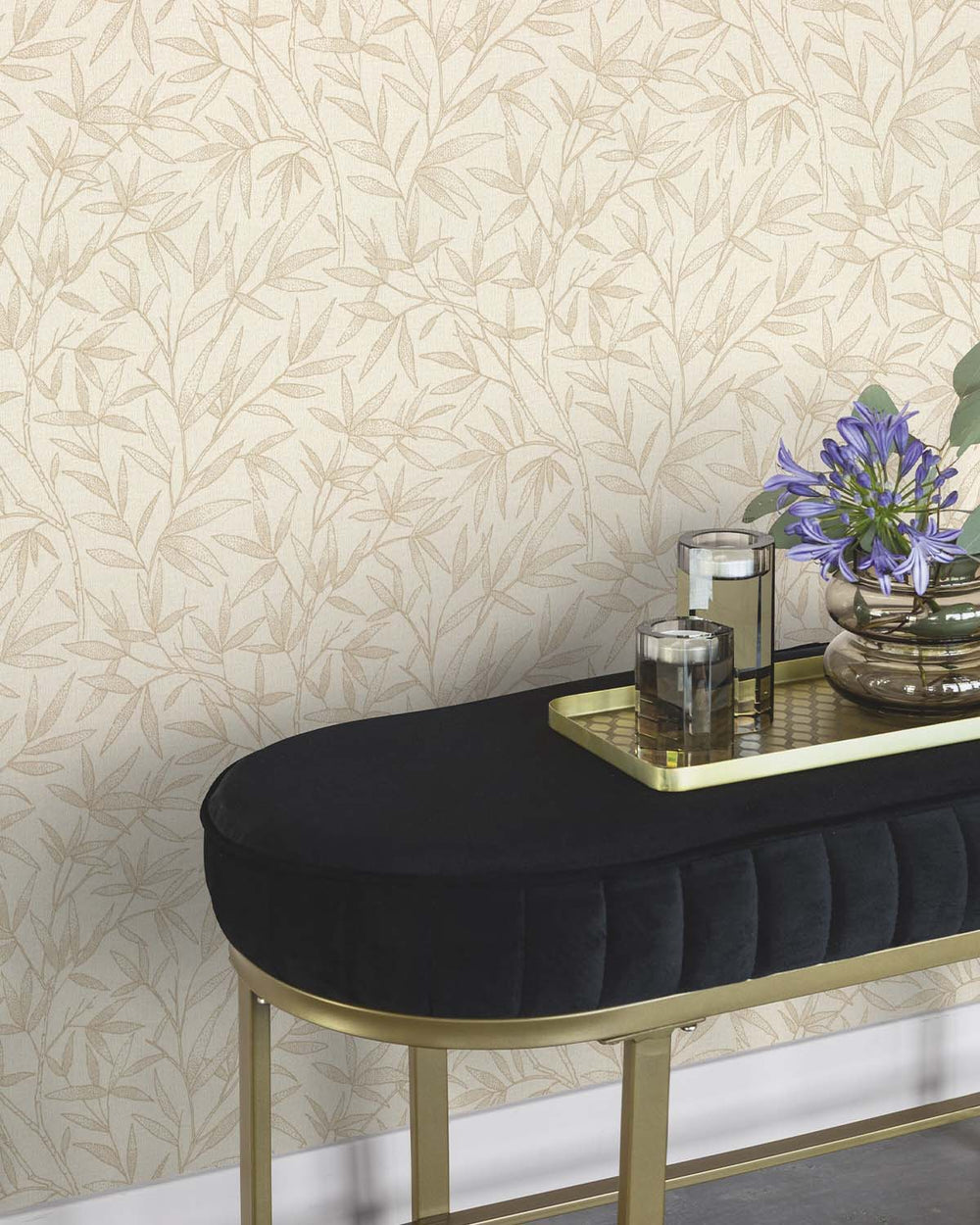 Beige - Grey Allover Bamboo Leaves Wallpaper R10625
