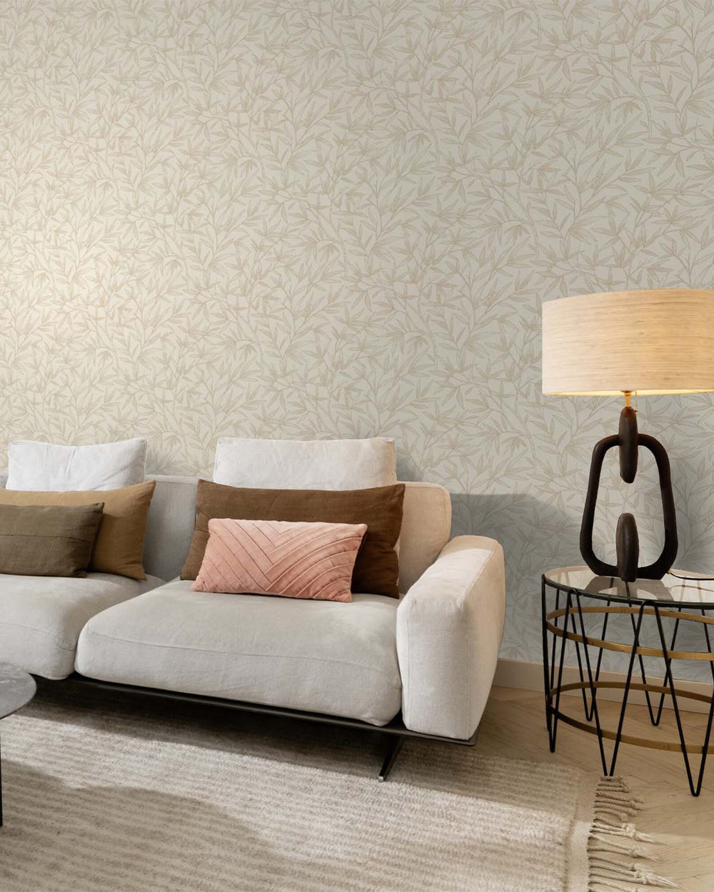 Beige - Grey Allover Bamboo Leaves Wallpaper R10625