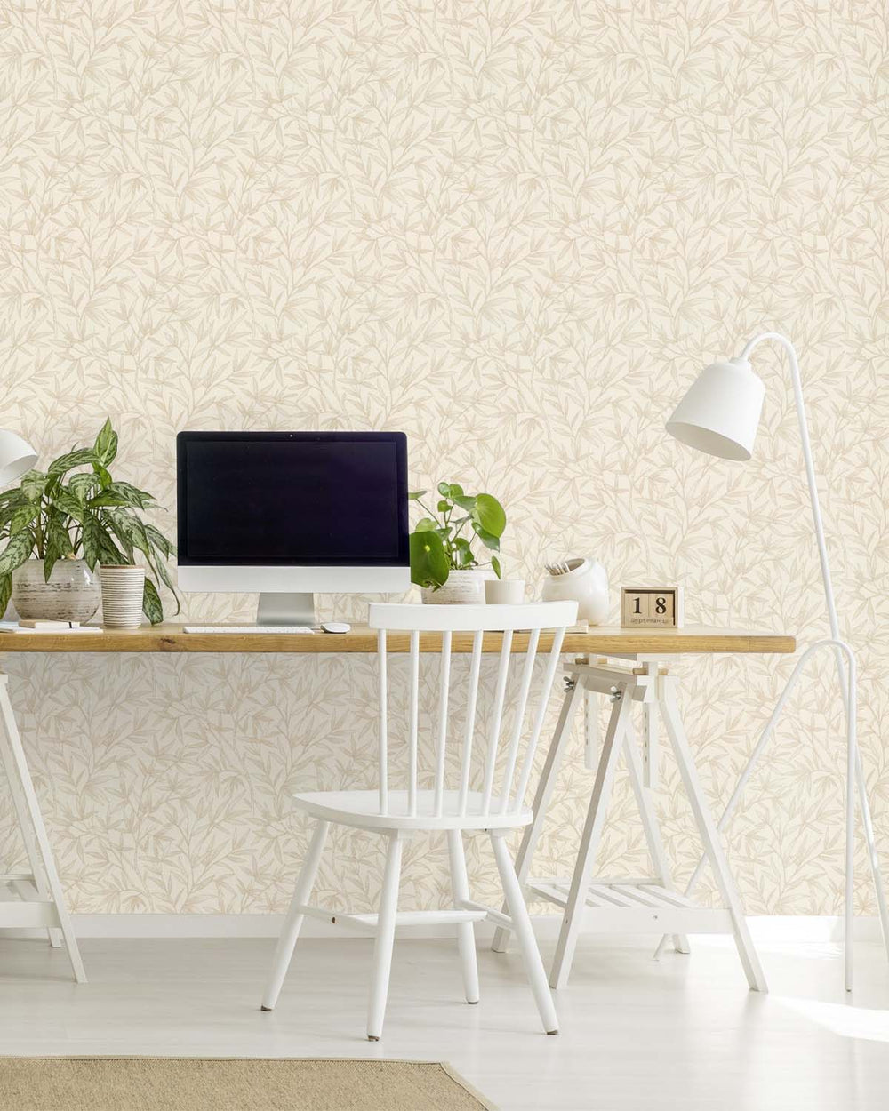 Beige - Grey Allover Bamboo Leaves Wallpaper R10625