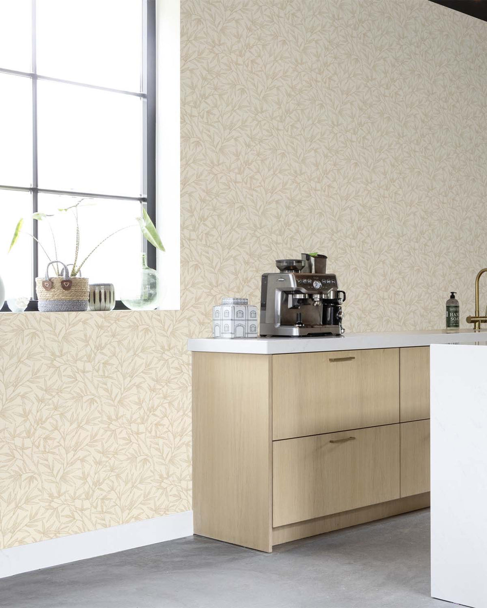 Beige - Grey Allover Bamboo Leaves Wallpaper R10625