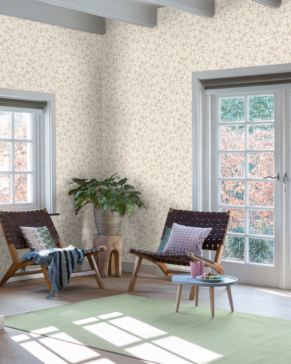 Brown - Greige Allover Bamboo Leaves Wallpaper R10626