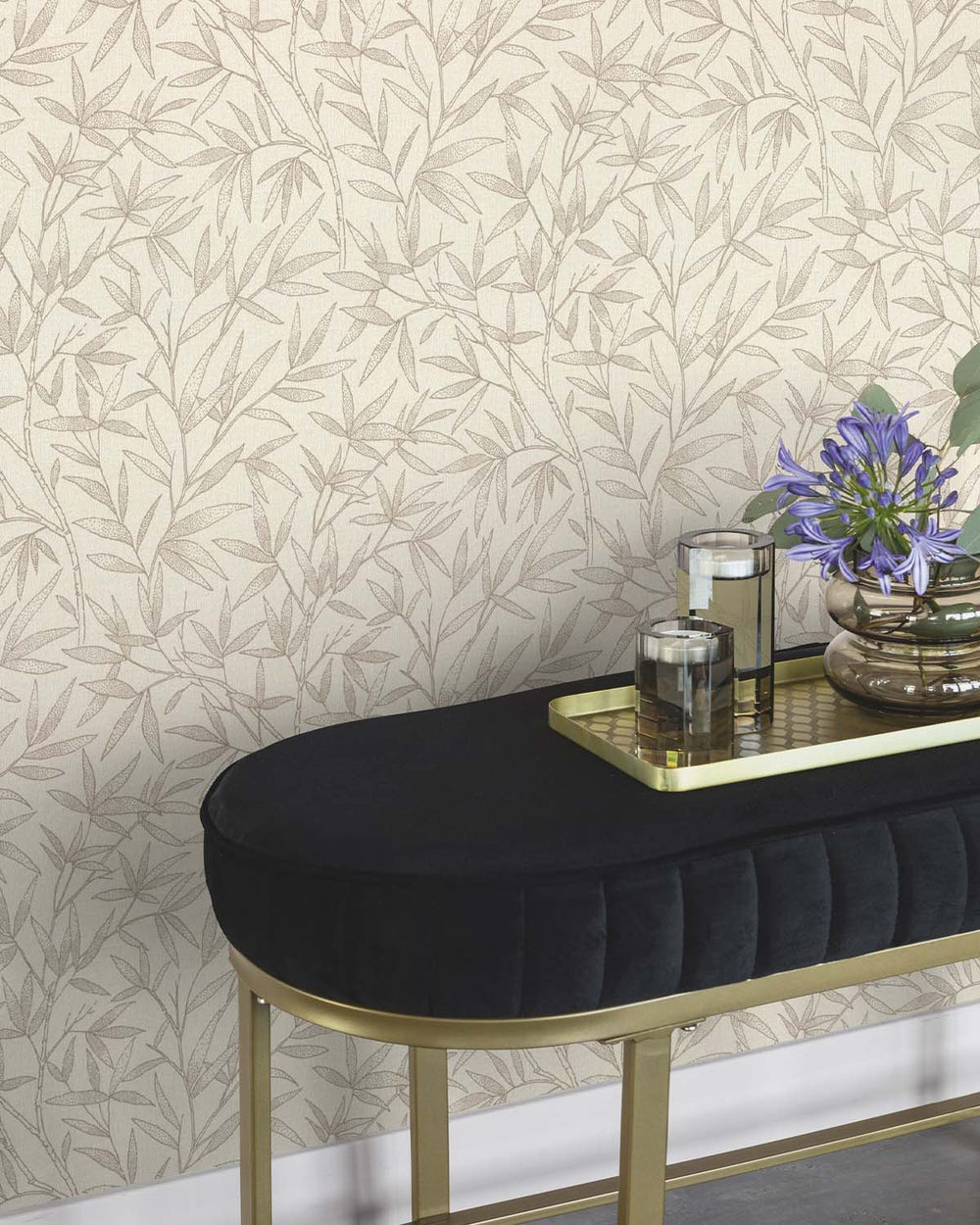 Brown - Greige Allover Bamboo Leaves Wallpaper R10626