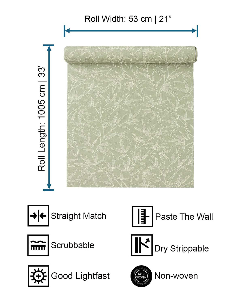 Green - Greige Allover Bamboo Leaves Wallpaper R10628