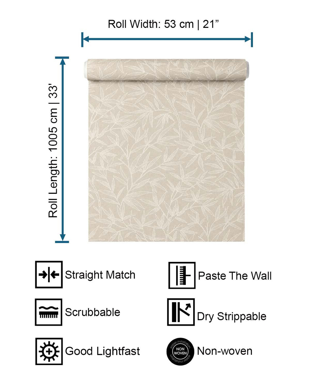 Beige - Greige Allover Bamboo Leaves Wallpaper R10629