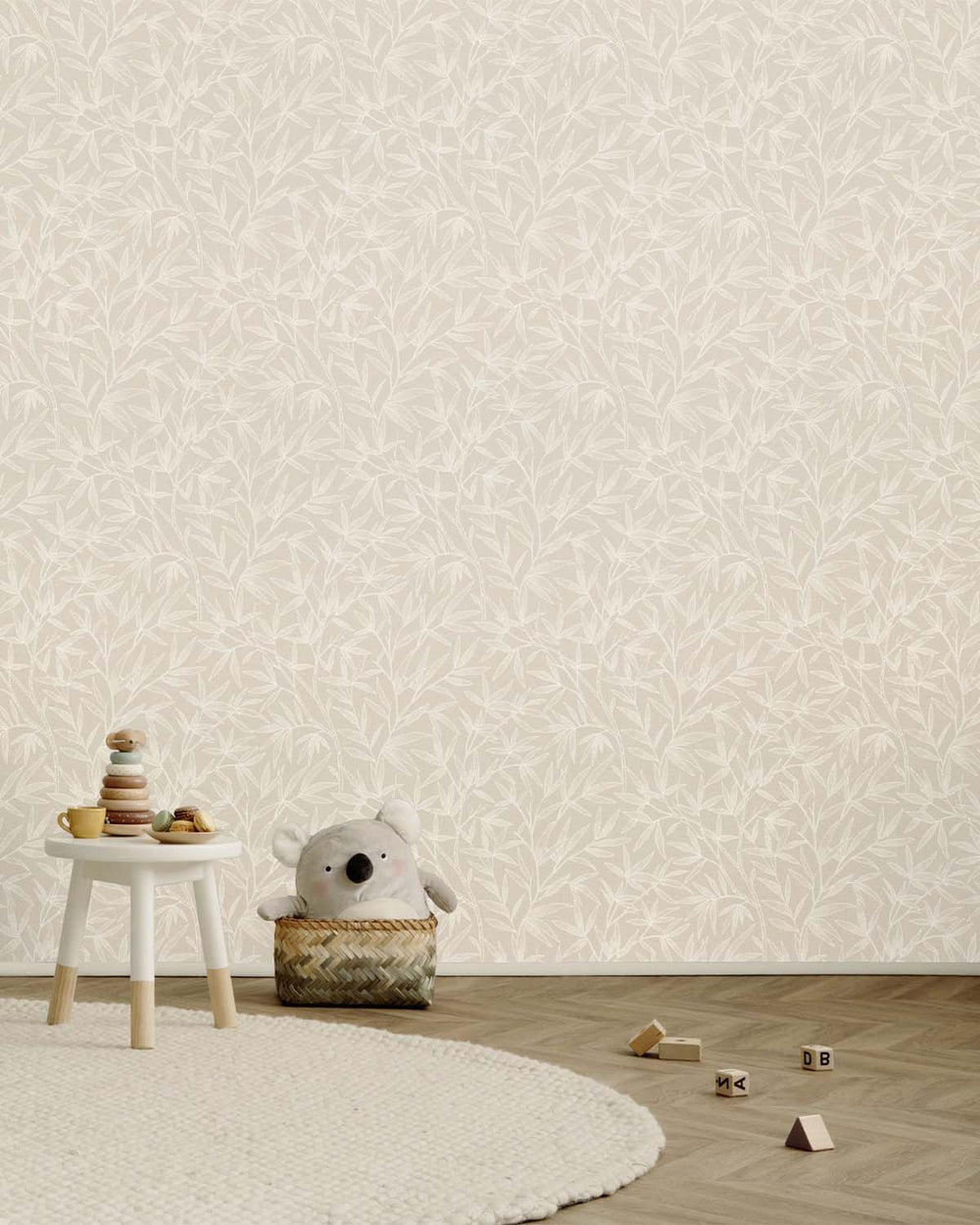 Beige - Greige Allover Bamboo Leaves Wallpaper R10629
