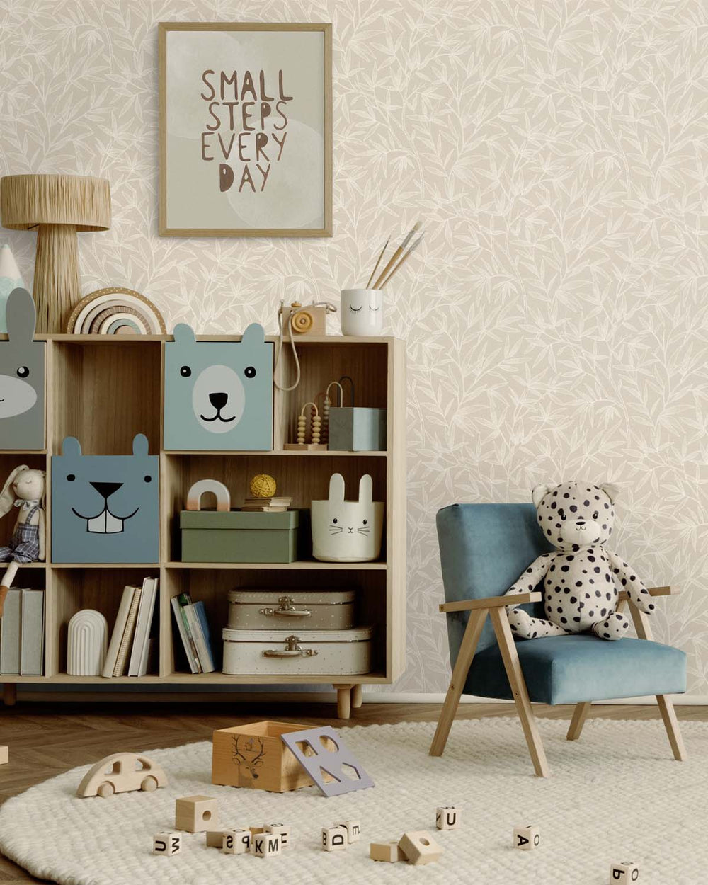 Beige - Greige Allover Bamboo Leaves Wallpaper R10629