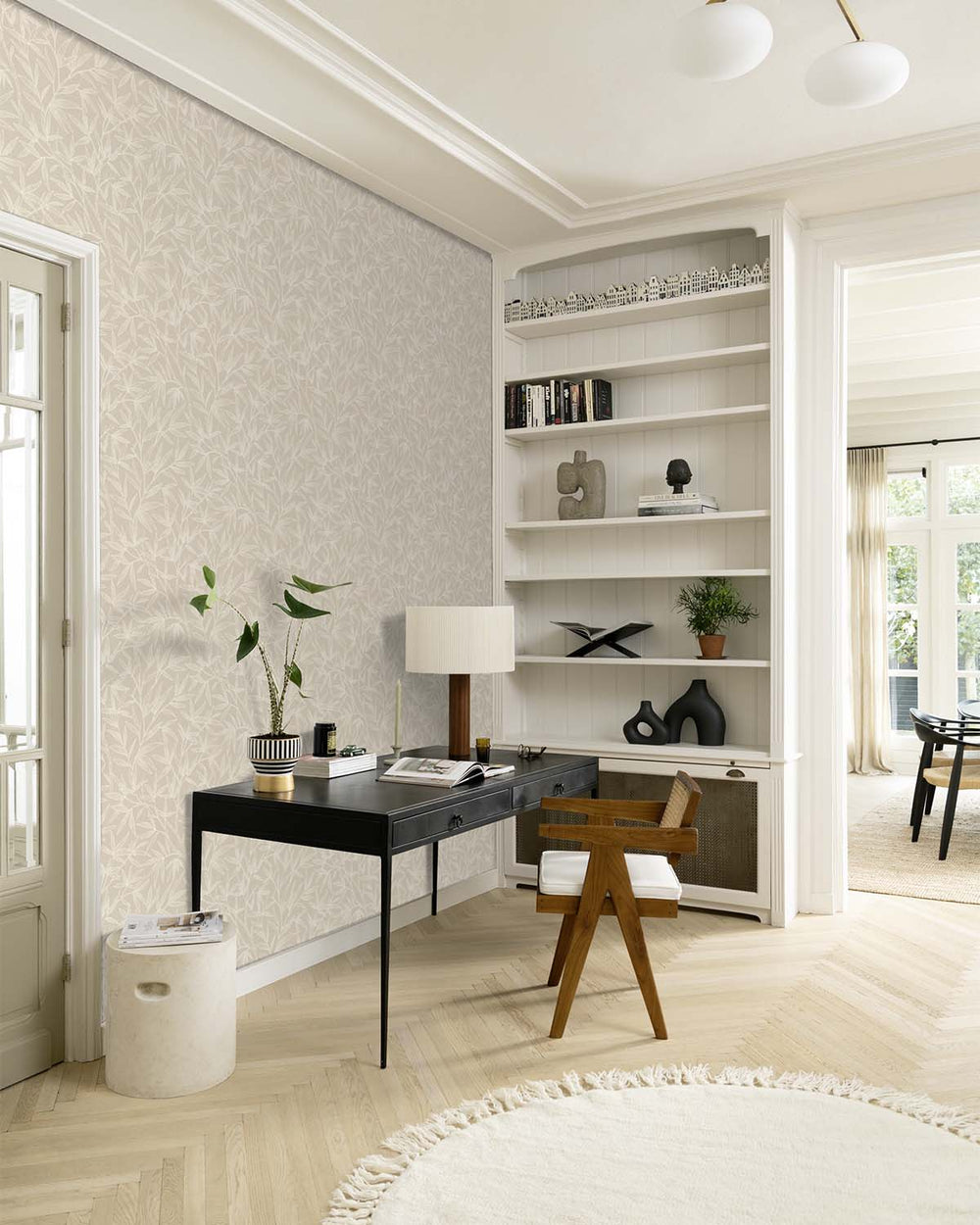 Beige - Greige Allover Bamboo Leaves Wallpaper R10629