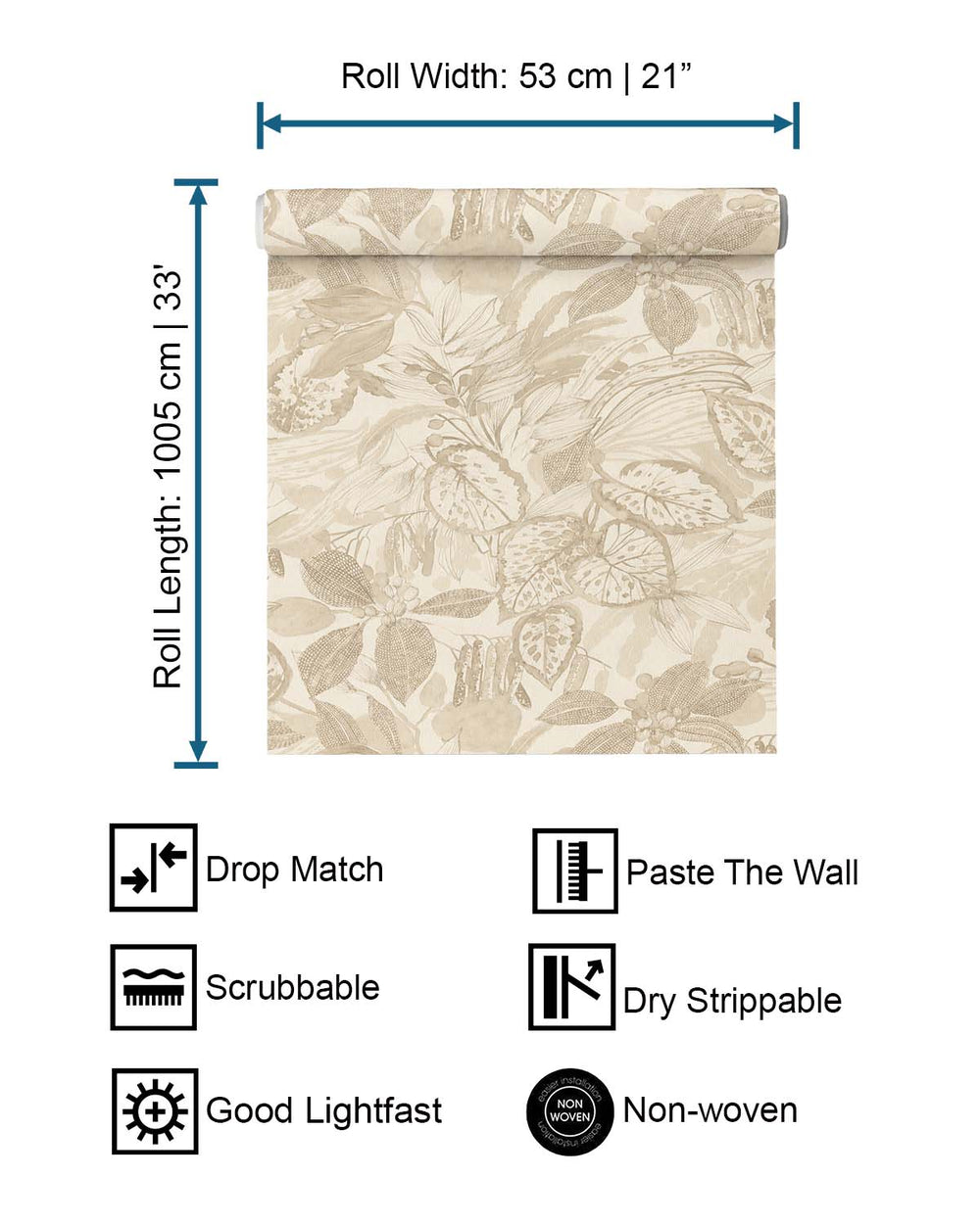 Khaki Hand-Drawn Leaf Wallpaper R10630