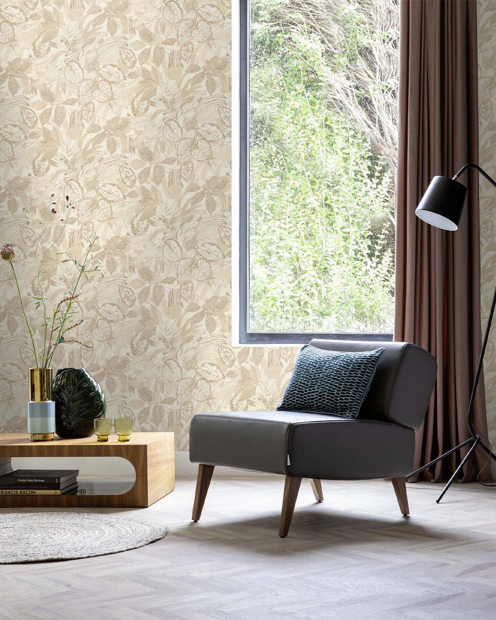 Khaki Hand-Drawn Leaf Wallpaper R10630