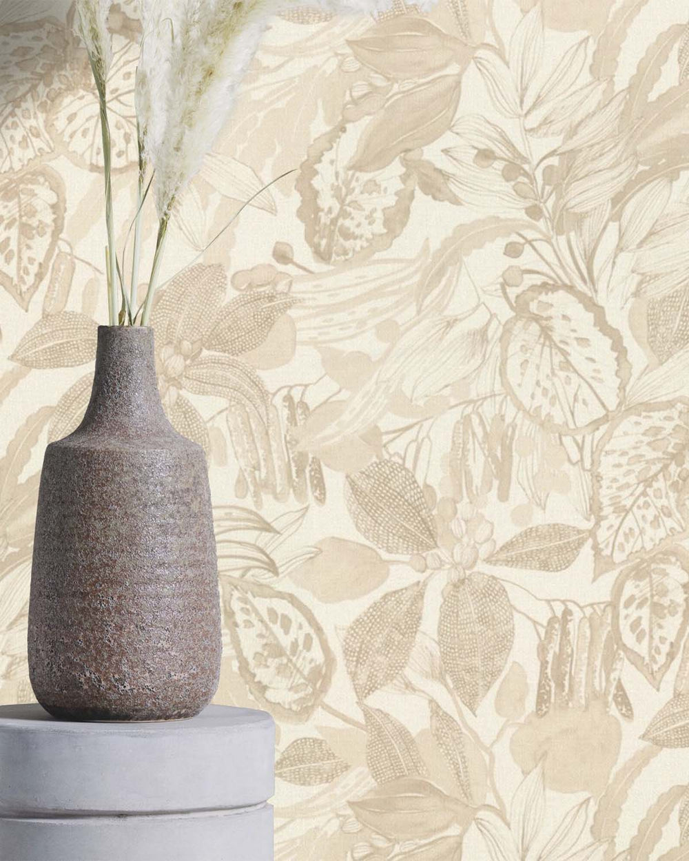 Khaki Hand-Drawn Leaf Wallpaper R10630