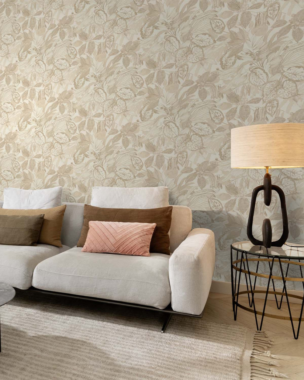 Khaki Hand-Drawn Leaf Wallpaper R10630