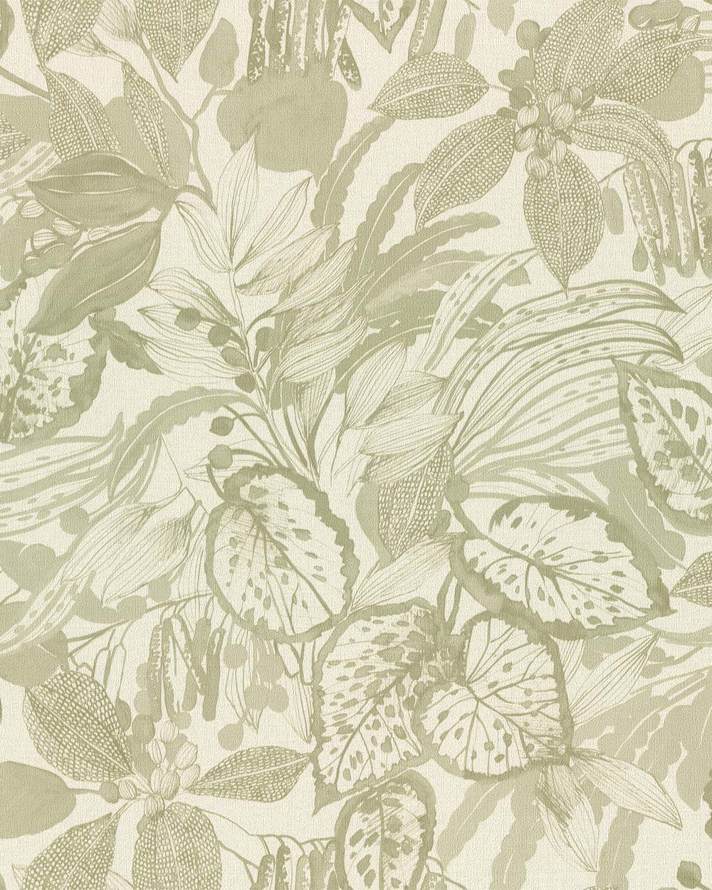 Thistle Green Hand-Drawn Leaf Wallpaper R10632