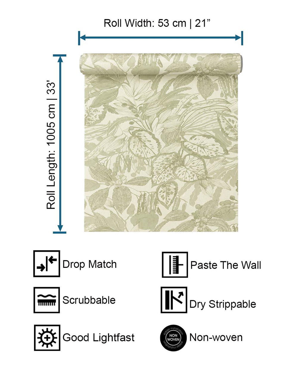 Thistle Green Hand-Drawn Leaf Wallpaper R10632