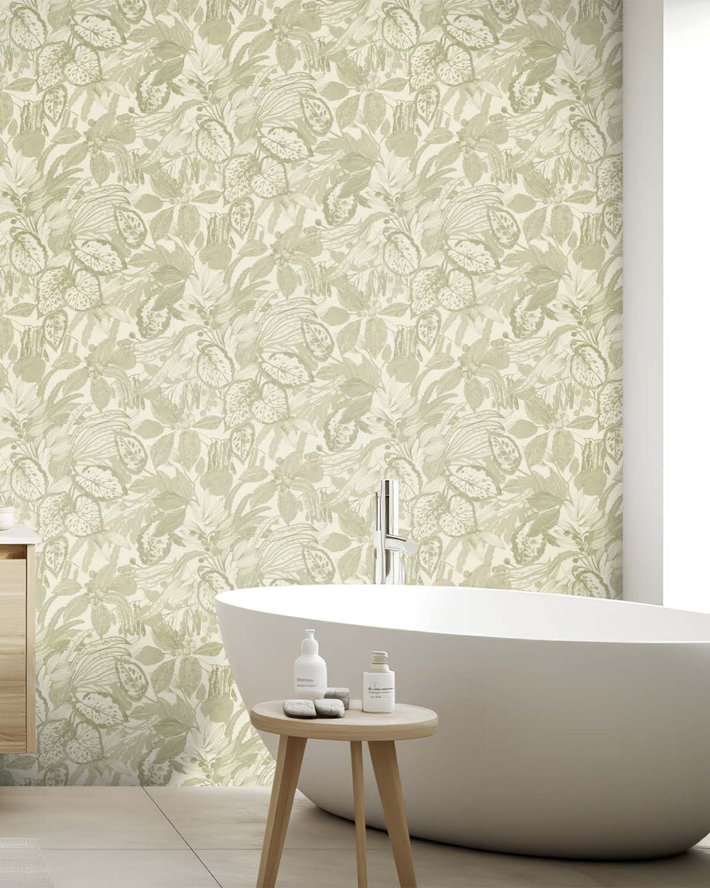 Thistle Green Hand-Drawn Leaf Wallpaper R10632