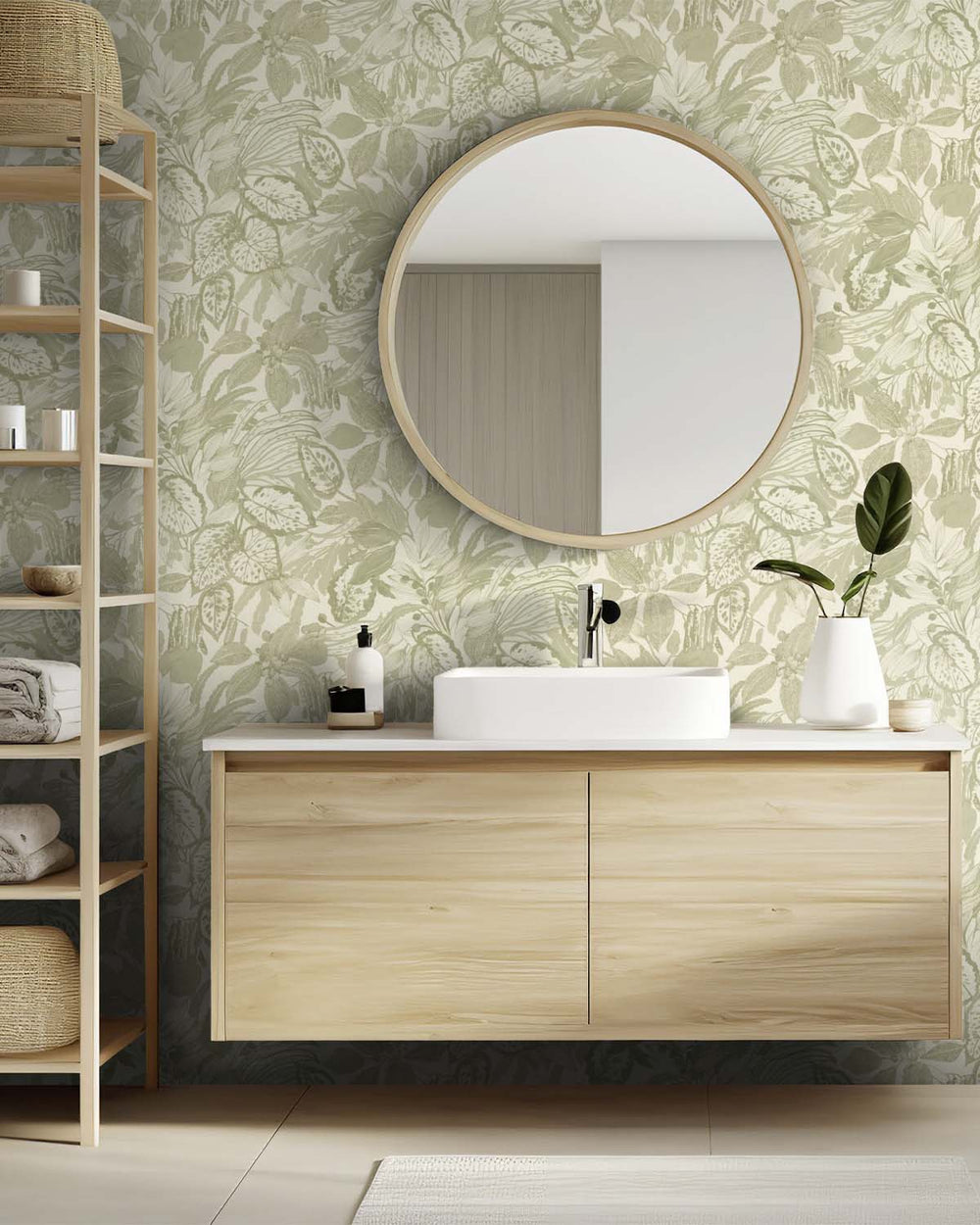 Thistle Green Hand-Drawn Leaf Wallpaper R10632