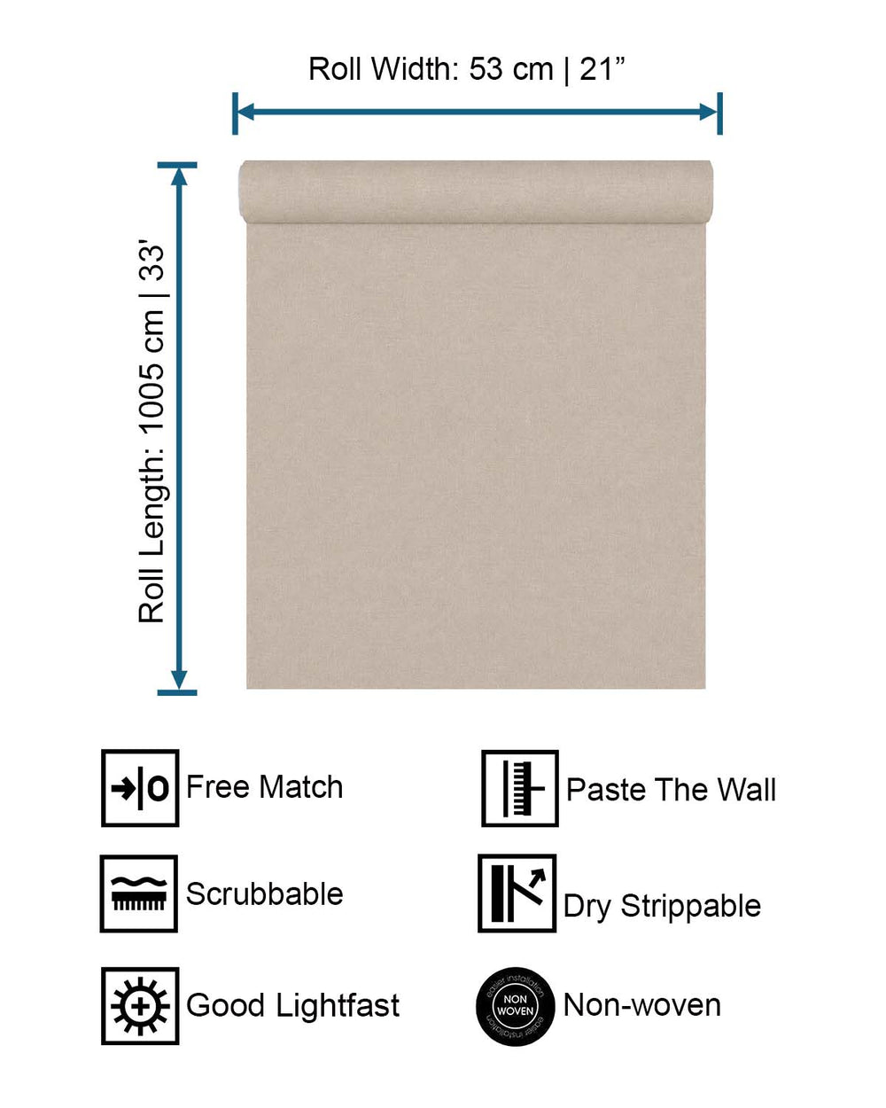 Dark beige Faux Linen Print Wallpaper R10637