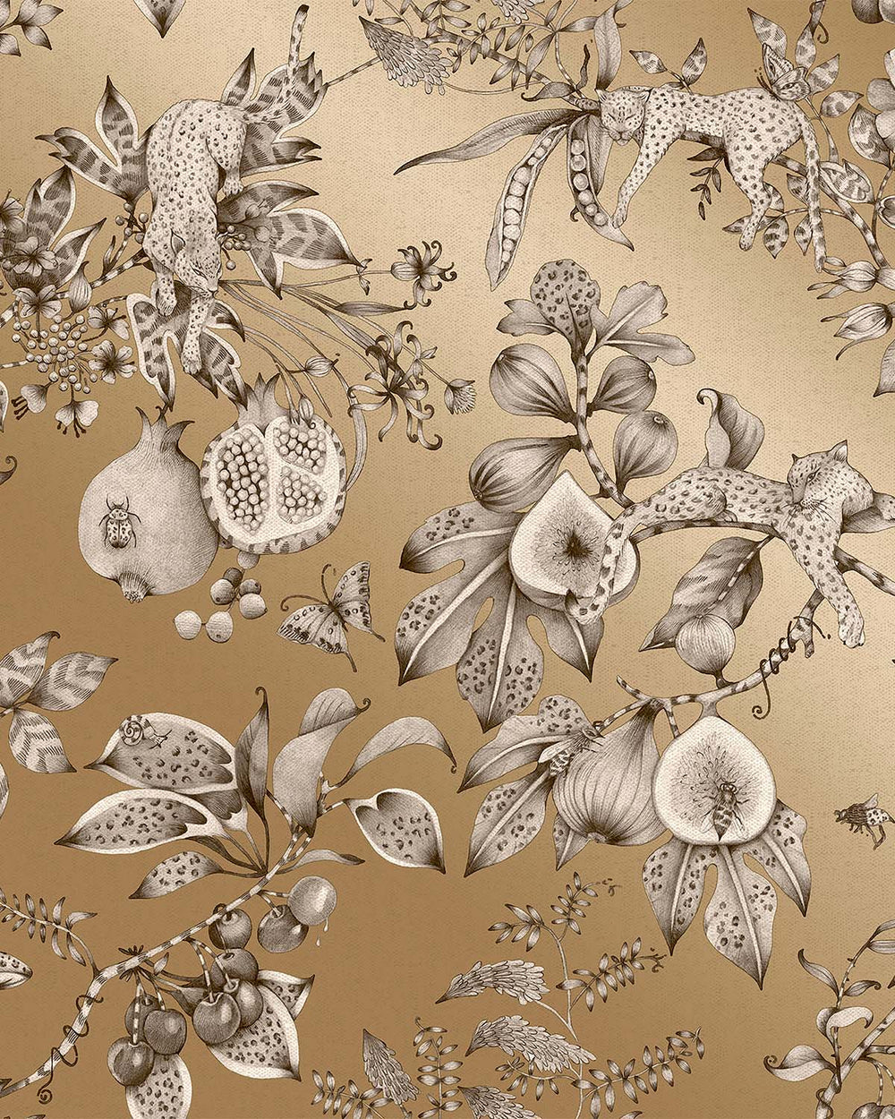 Gold Whimsical Leopards Wallpaper R10642