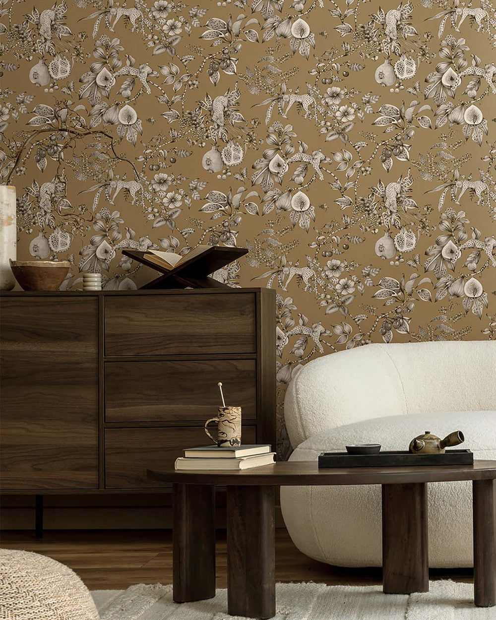 Gold Whimsical Leopards Wallpaper R10642