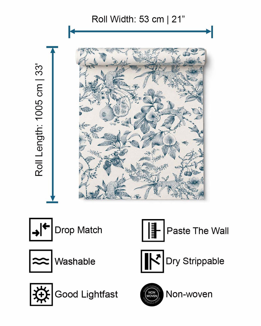 Cream - Teal Whimsical Leopards Wallpaper R10644
