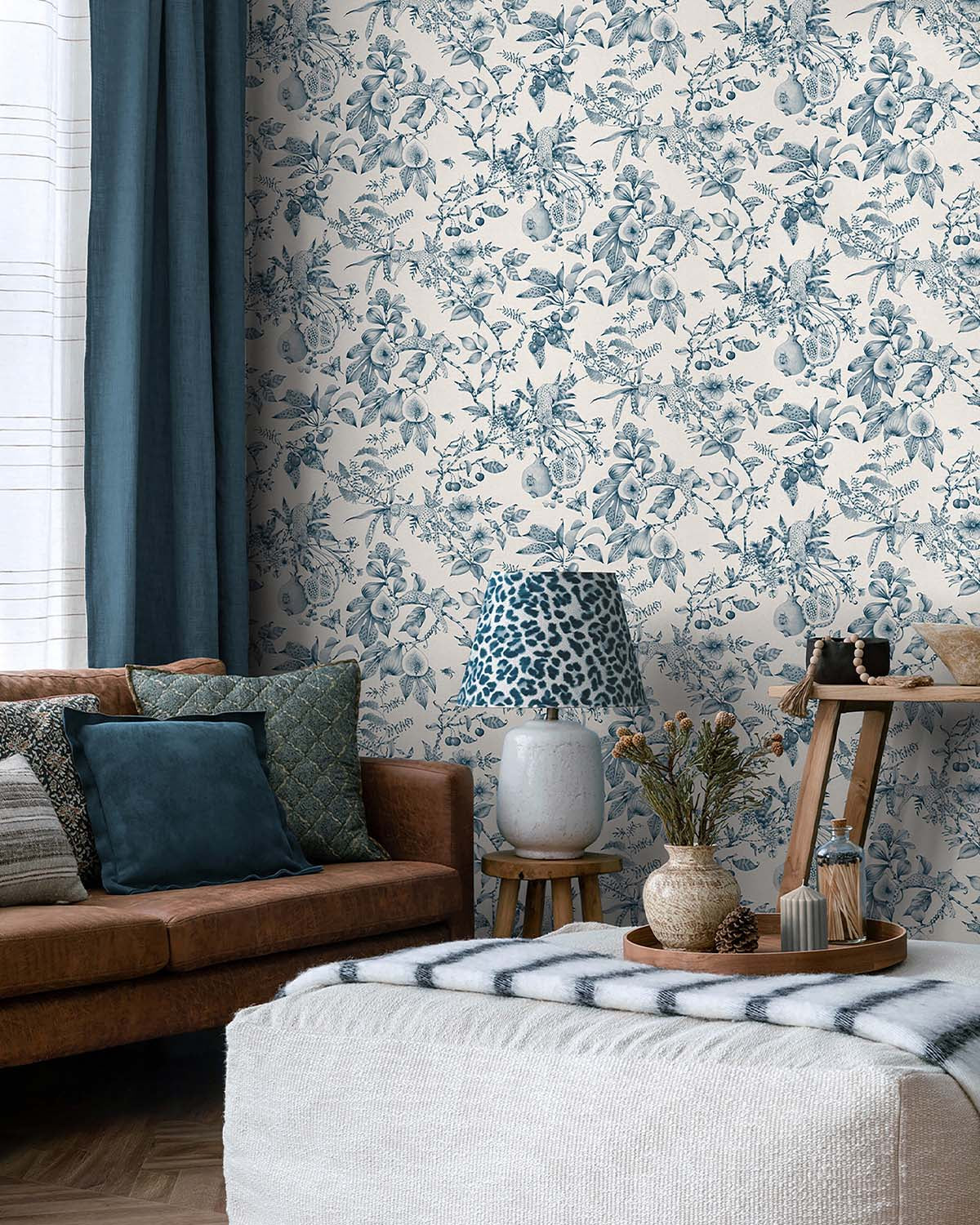 Cream - Teal Whimsical Leopards Wallpaper R10644