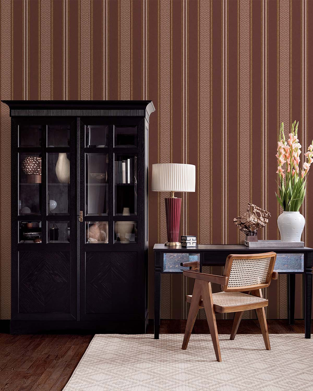 Russet Handloomed Stripes Wallpaper R10645