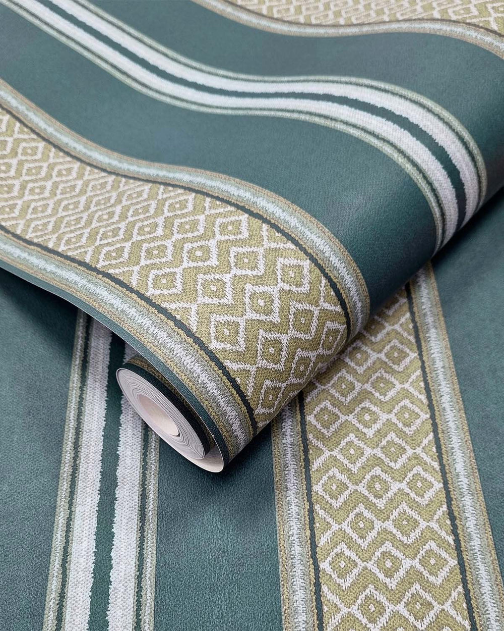 Dark Teal Handloomed Stripes Wallpaper R10646