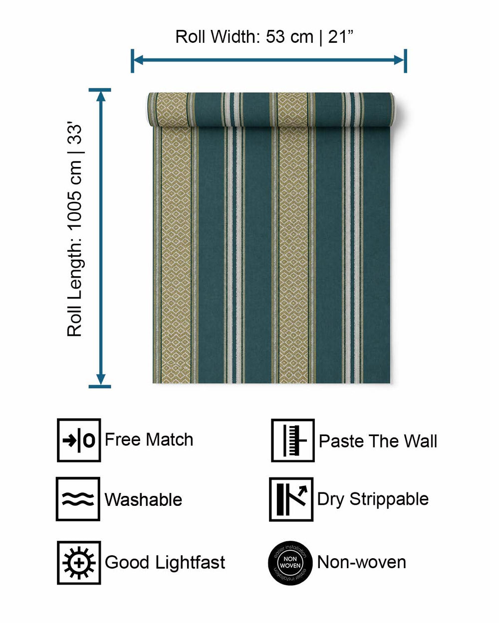Dark Teal Handloomed Stripes Wallpaper R10646