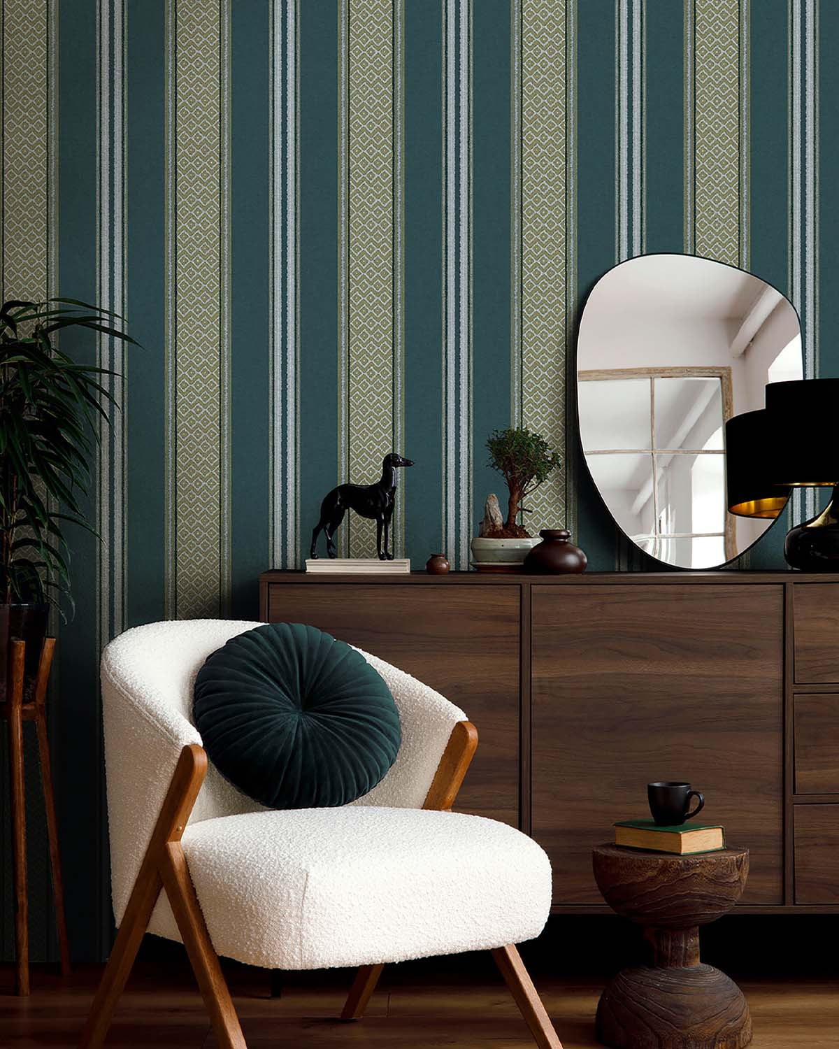 Dark Teal Handloomed Stripes Wallpaper R10646