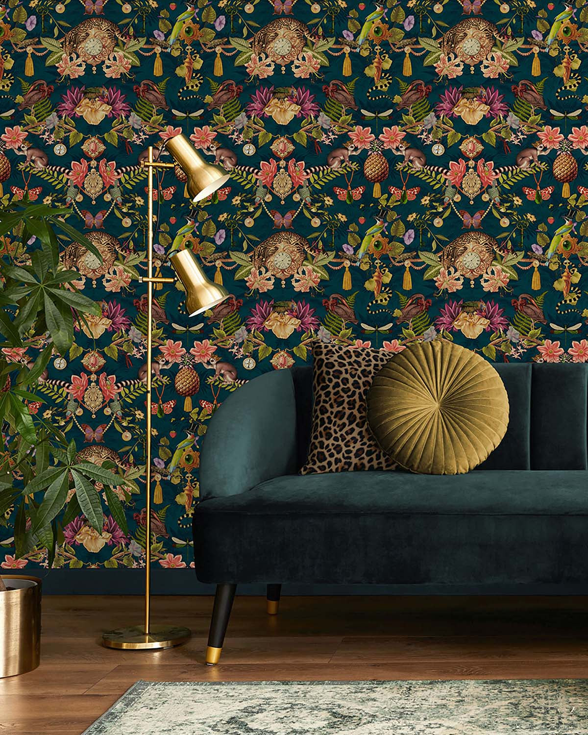 Dark Teal Tropical Jungle Symmetry Wallpaper R10652